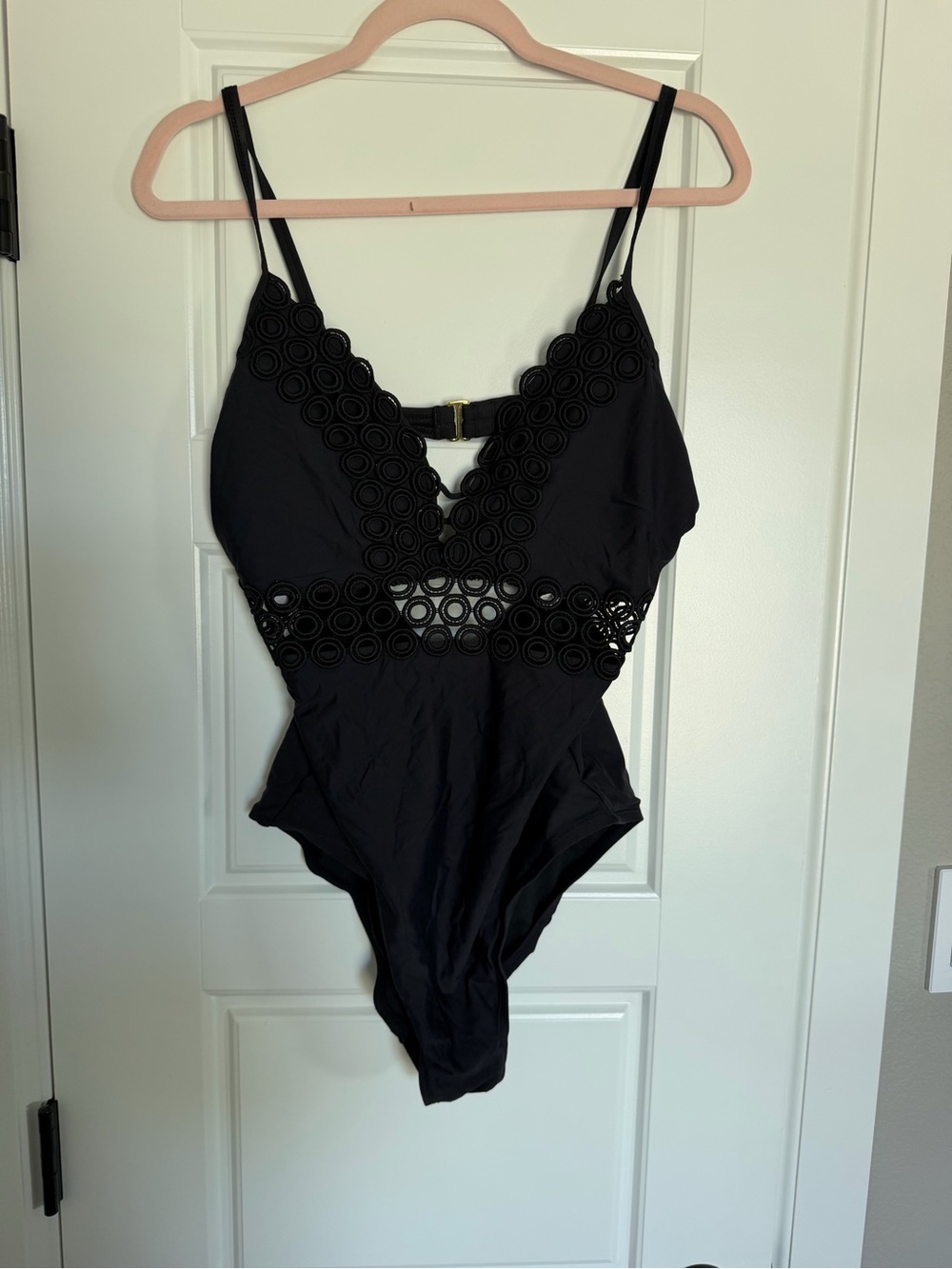 Apt. 9 Black Lace-Detail V-Neck one piece swimsuit